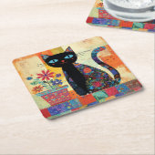 Black Cat Folk Art Rechteckiger Pappuntersetzer (angewinkelt)