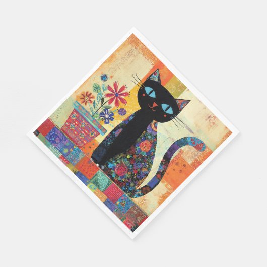 Black Cat Folk Art Serviette (Ecke)