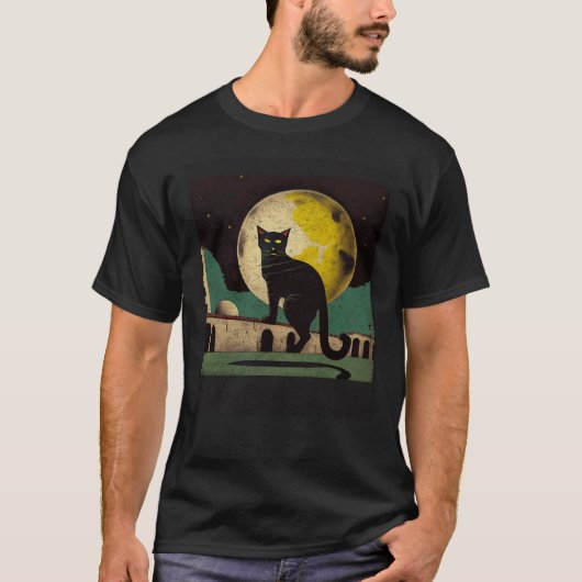 Black Cat Football Moon T-Shirt (Vorderseite)