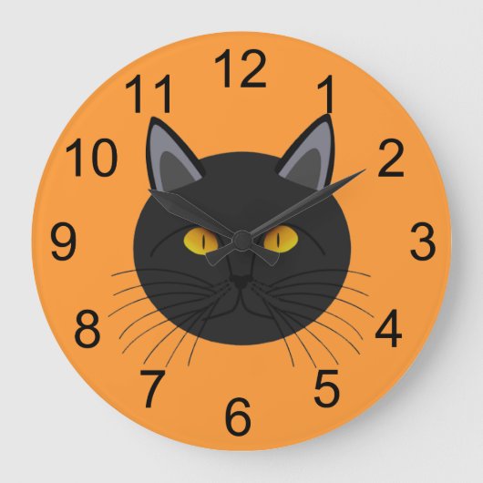 Black Cat for Halloween Wall Clock Große Wanduhr (Vorderseite)