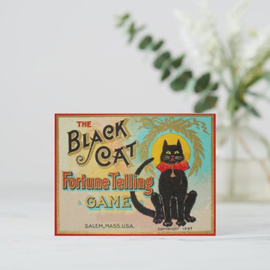 Black Cat Fortune Telling Game Postkarte (Stehend Vorderseite)