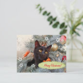 Black Cat Frohe Weihnachten Postkarte (Stehend Vorderseite)