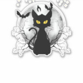 Black Cat Full Moon Bats & Starnight Halloween Aufkleber (Vorderseite)