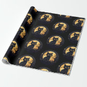 Black Cat Full Moon Celestial Black Halloween Geschenkpapier (Ungerollt)