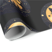 Black Cat Full Moon Celestial Black Halloween Geschenkpapier (Rolleneckpunkt)