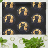 Black Cat Full Moon Celestial Black Halloween Geschirrtuch (Gefaltet)