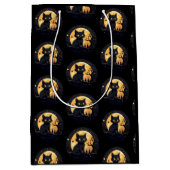 Black Cat Full Moon Celestial Black Halloween Mittlere Geschenktüte (Vorderseite)