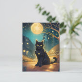 Black Cat Full Moon City Postkarte (Stehend Vorderseite)