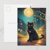 Black Cat Full Moon City Postkarte (Vorne/Hinten)