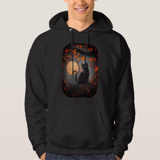 Black Cat Full Moon Herbst Halloween Hoodie (Vorderseite)