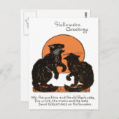 Black Cat Full Moon Orange Black Postkarte (Vorne/Hinten)