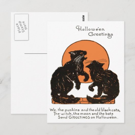 Black Cat Full Moon Orange Black Postkarte (Vorne/Hinten)