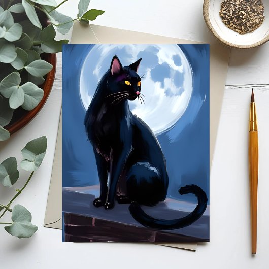 Black Cat | Full Moon Pet Painting Postkarte