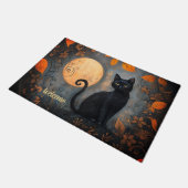 Black Cat Full Moon Verziert Halloween Willkommen Fußmatte (Schrägansicht)