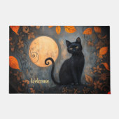 Black Cat Full Moon Verziert Halloween Willkommen Fußmatte (Vorderseite)