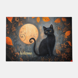 Black Cat Full Moon Verziert Halloween Willkommen Fußmatte