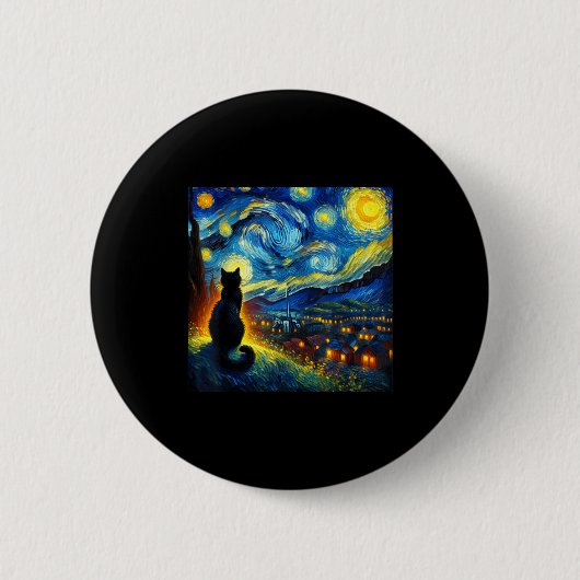 Black Cat Funny Cat Lover Mom Daddy Starry Night V Button (Vorderseite)