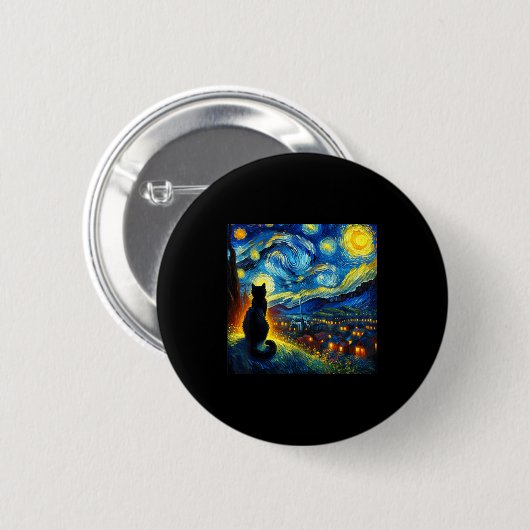 Black Cat Funny Cat Lover Mom Daddy Starry Night V Button (Vorne & Hinten)