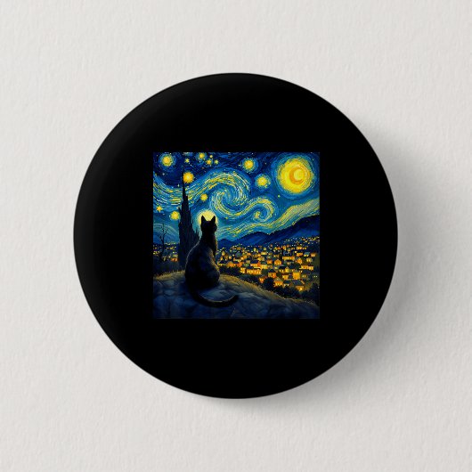 Black Cat Funny Cat Lover Mom Daddy Starry Night V Button (Vorderseite)