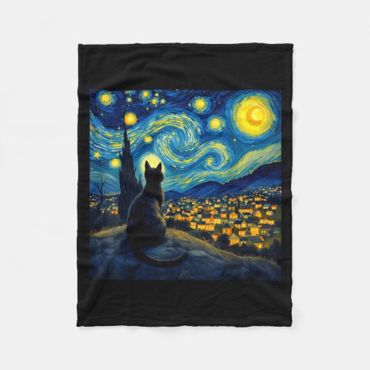 Black Cat Funny Cat Lover Mom Daddy Starry Night V Fleecedecke (Vorderseite)
