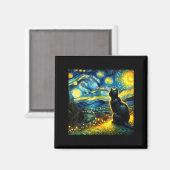 Black Cat Funny Cat Lover Mom Daddy Starry Night V Magnet (Vorderseite/Rückseite)