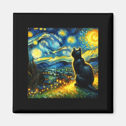 Black Cat Funny Cat Lover Mom Daddy Starry Night V Magnet (Vorne)