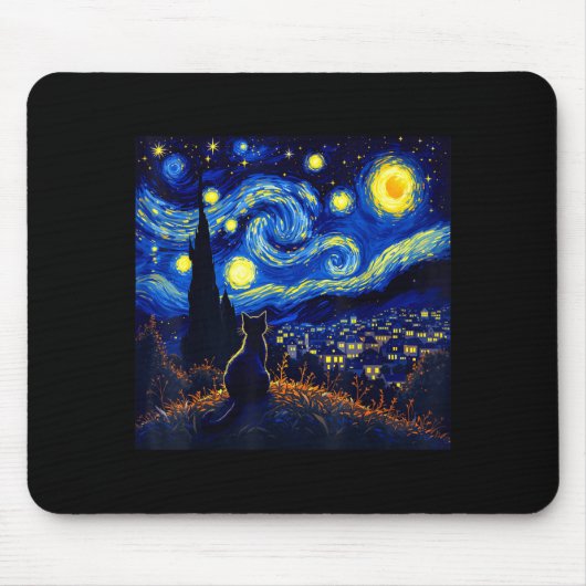 Black Cat Funny Cat Lover Mom Daddy Starry Night V Mousepad (Vorne)