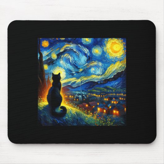 Black Cat Funny Cat Lover Mom Daddy Starry Night V Mousepad (Vorne)