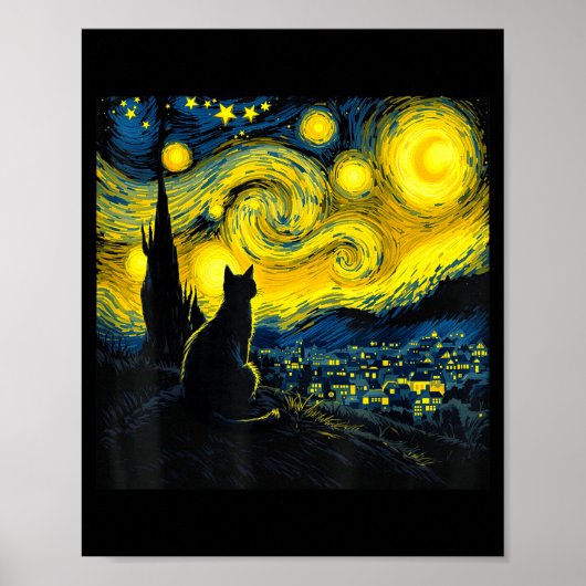 Black Cat Funny Cat Lover Mom Daddy Starry Night V Poster (Vorne)