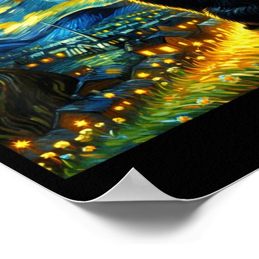 Black Cat Funny Cat Lover Mom Daddy Starry Night V Poster (Ecke)