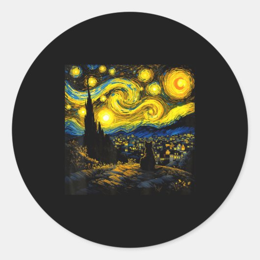 Black Cat Funny Cat Lover Mom Daddy Starry Night V Runder Aufkleber (Vorderseite)