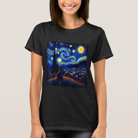 Black Cat Funny Cat Lover Mom Daddy Starry Night V T-Shirt (Vorderseite)