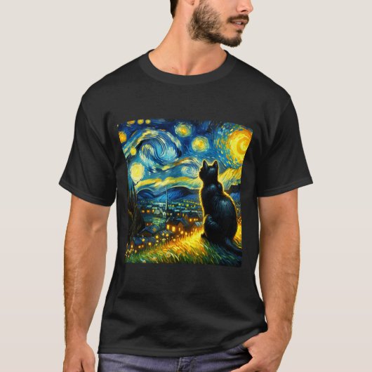 Black Cat Funny Cat Lover Mom Daddy Starry Night V T-Shirt (Vorderseite)