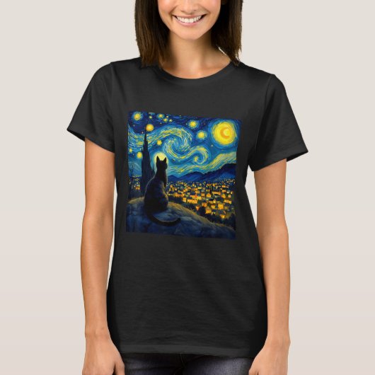 Black Cat Funny Cat Lover Mom Daddy Starry Night V T-Shirt (Vorderseite)