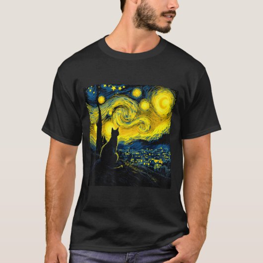Black Cat Funny Cat Lover Mom Daddy Starry Night V T-Shirt (Vorderseite)