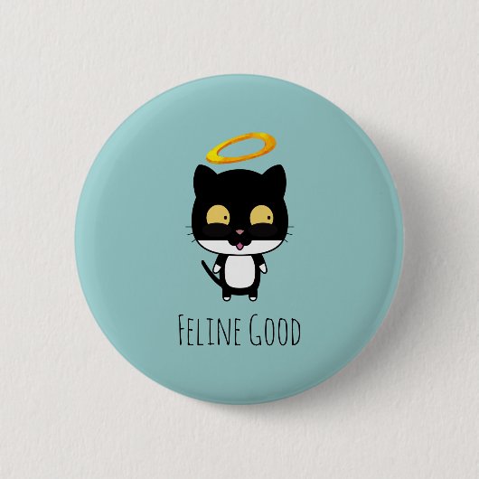 Black Cat Funny Puff mit Halo - Feline Good Button (Vorderseite)