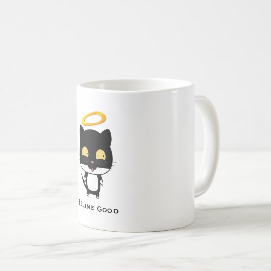 Black Cat Funny Puff mit Halo - Feline Good Kaffeetasse (VorderseiteRechts)