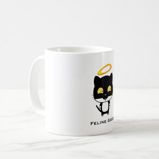 Black Cat Funny Puff mit Halo - Feline Good Kaffeetasse (Vorderseite Links)