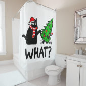 Black Cat Funny Pushing Christmas Tree Duschvorhang (Beispiel)