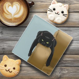 Black Cat Funny Sassy Blue Glasuntersetzer