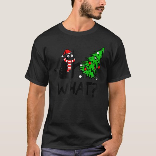 Black Cat Geschenk Pushing Weihnachtsbaum über Kat T-Shirt (Vorderseite)
