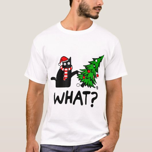 Black Cat Geschenk Pushing Weihnachtsbaum über Kat T-Shirt (Vorderseite)