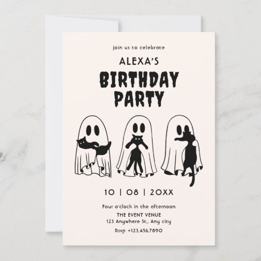black Cat ghost birthday Einladung (Vorderseite)