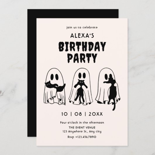 black Cat ghost birthday Einladung (Vorne/Hinten)