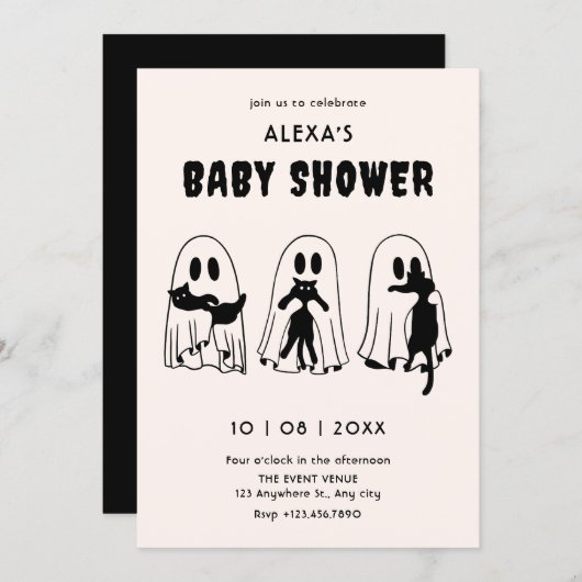 black Cat ghost funny baby shower Einladung (Vorne/Hinten)
