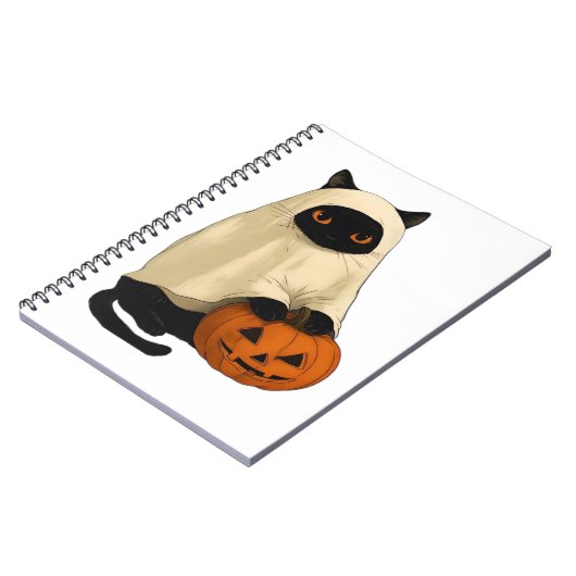 Black Cat Ghost mit Pumpkin Essential T - Shirt Notizblock (Linke Seite)