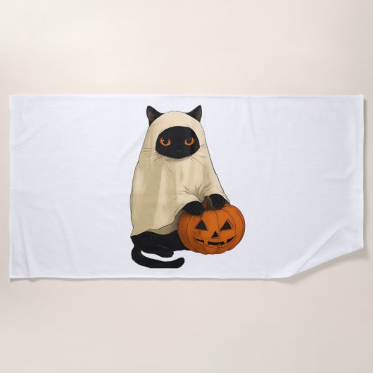 Black Cat Ghost mit Pumpkin Essential T - Shirt Strandtuch (Vorderseite)