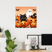 Black Cat, Ghost und Jack-O-Lanterns Poster (Heimbüro)