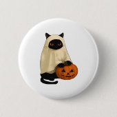 Black Cat Ghost with Pumpkin Essential T-Shirt Button (Vorderseite)