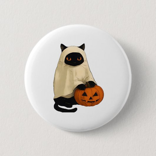 Black Cat Ghost with Pumpkin Essential T-Shirt Button (Vorderseite)